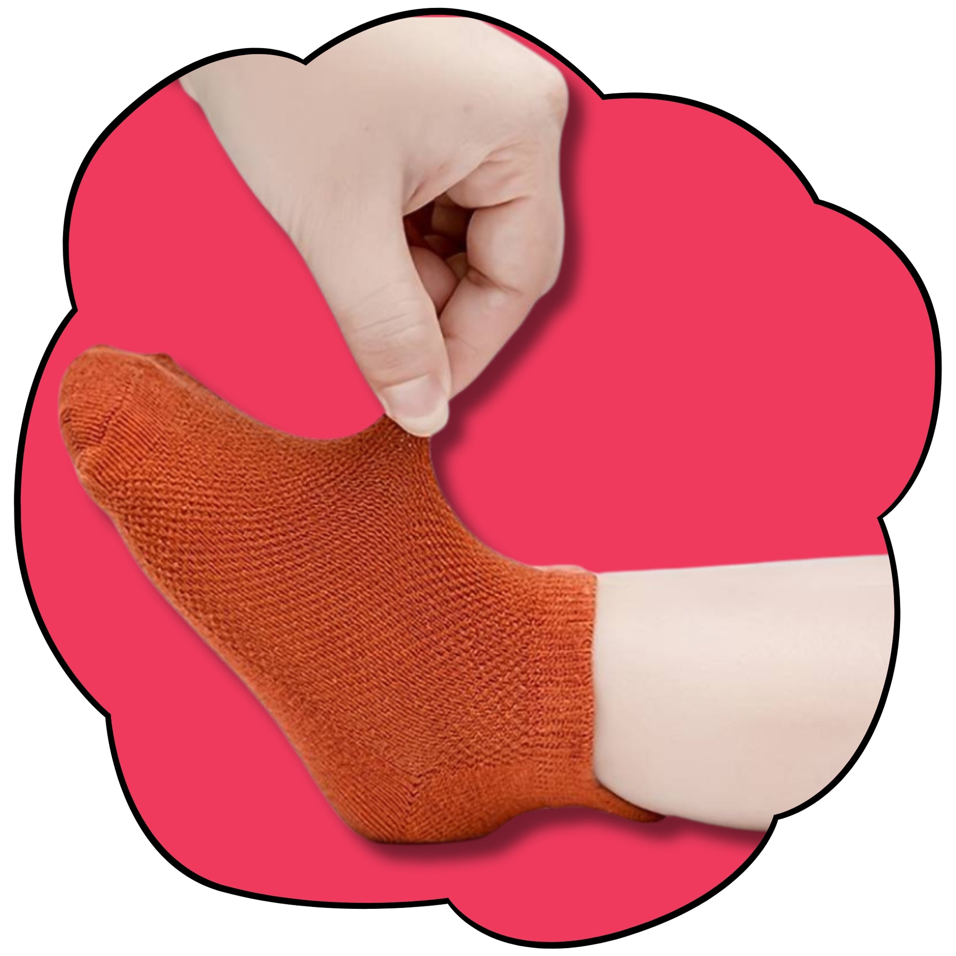 Orange kids ankle sock stretched by hand to show its flexible knitted fabric