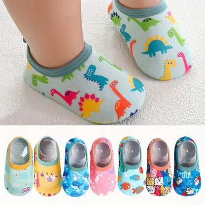 Assortment of colorful kids' socks with various character and animal prints.
