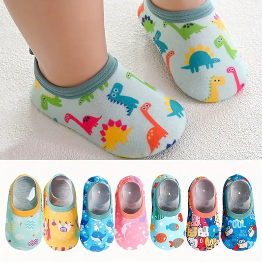 Assortment of colorful kids' socks with various character and animal prints.
