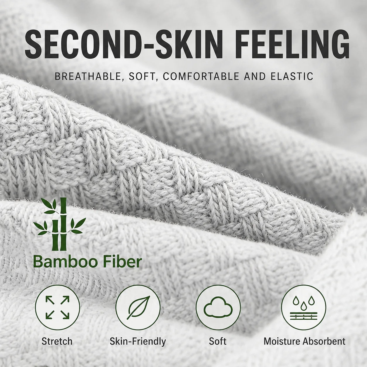Close-up of soft bamboo fibre sock fabric highlighting stretch, softness and moisture absorption